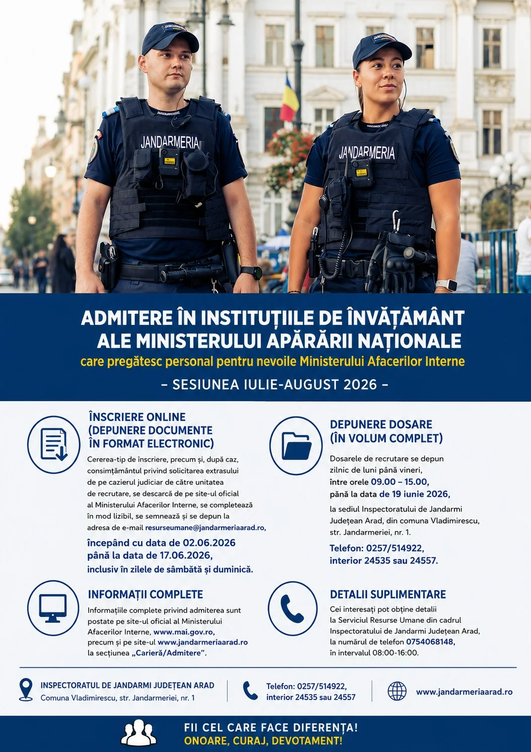 Înscrieri admitere MApN Arad 2026: termen 17-19 iunie