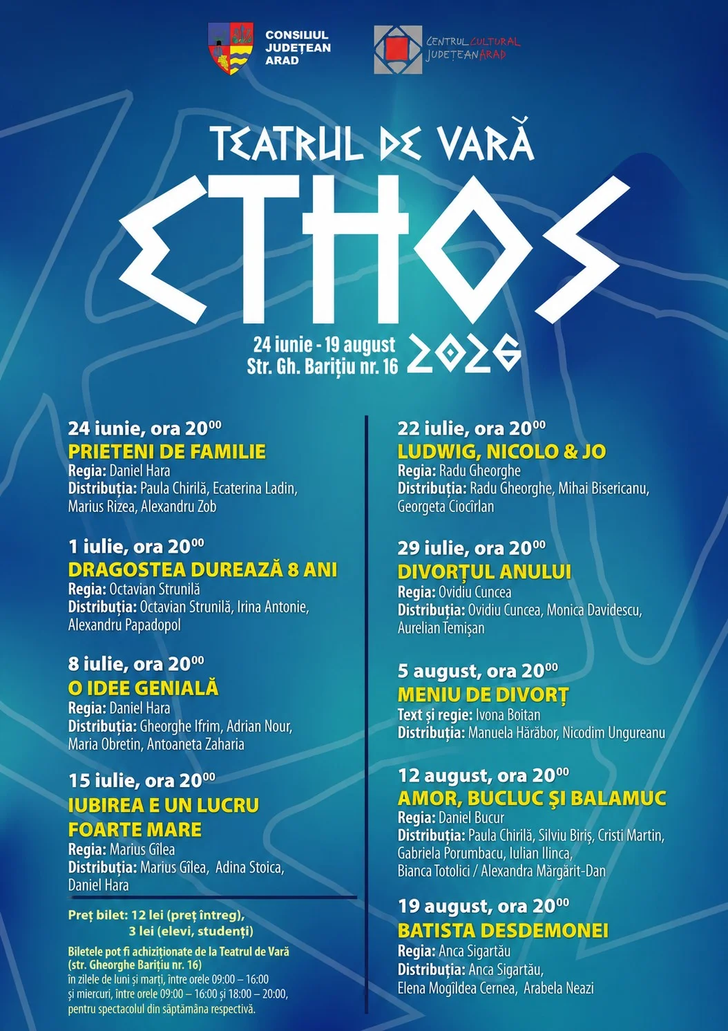 Teatrul de Vară ETHOS revine la Arad: 9 spectacole în curtea CCJ
